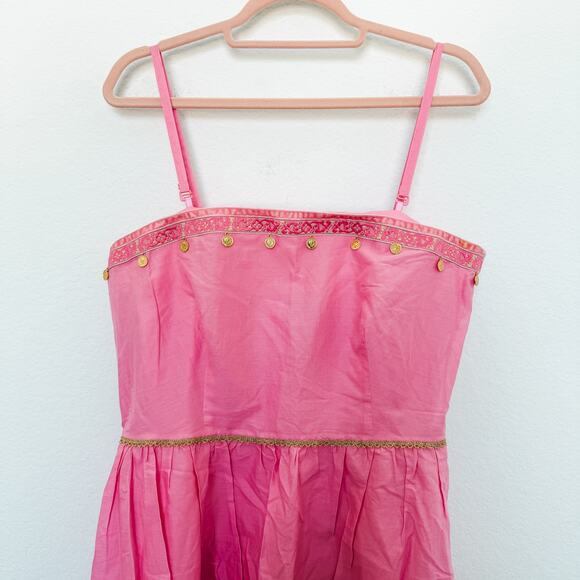 Y2K Express Embroidered Babydoll Mini Dress Pink Size 12 Boho Hippie Coquette - Picture 2 of 8